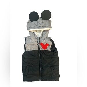 Disney Mickey Mouse Quilted Puffer Vest‎ Sherpa Lined Hood Ears Full Zip Boys 4T